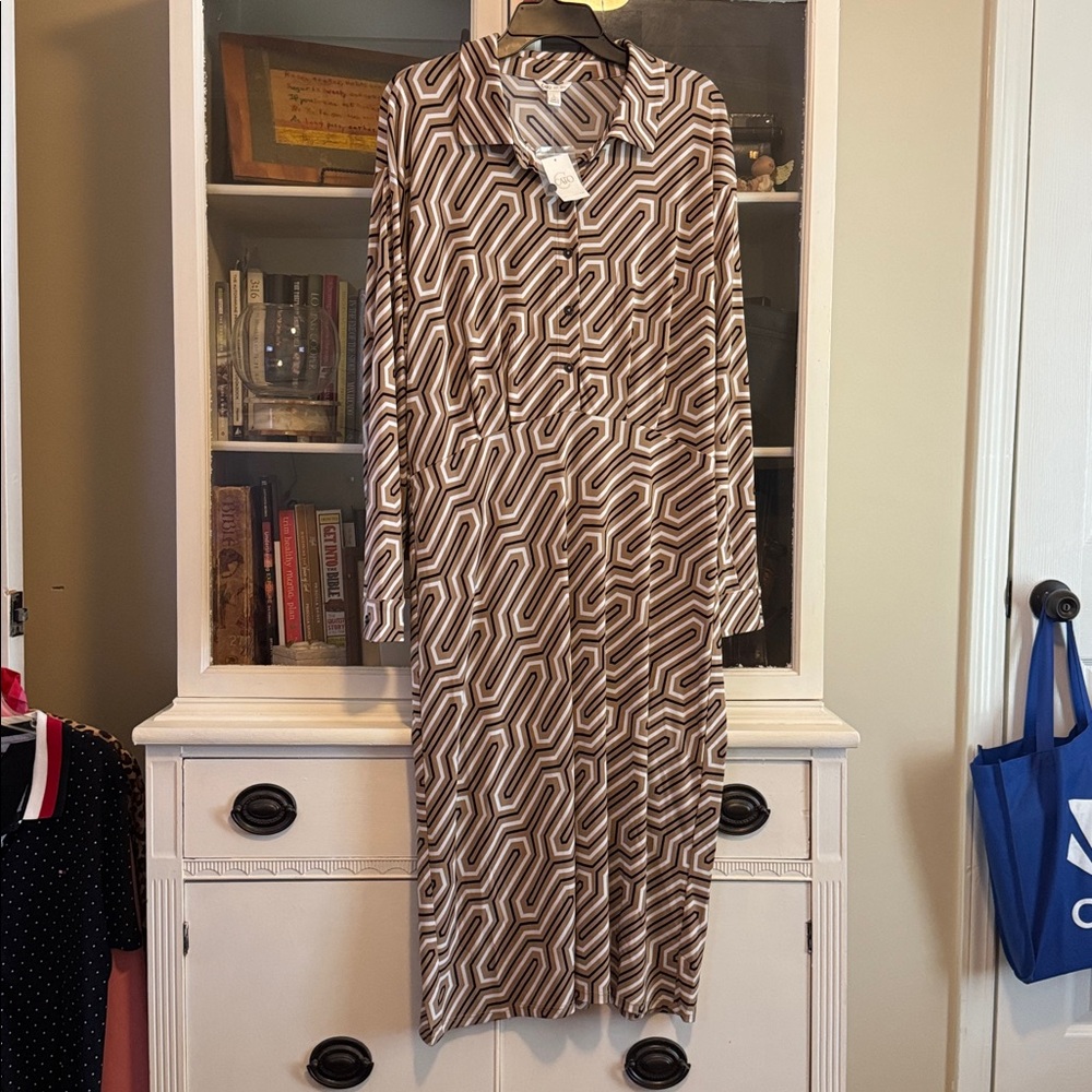 Cato Brown and White Geometric Dress